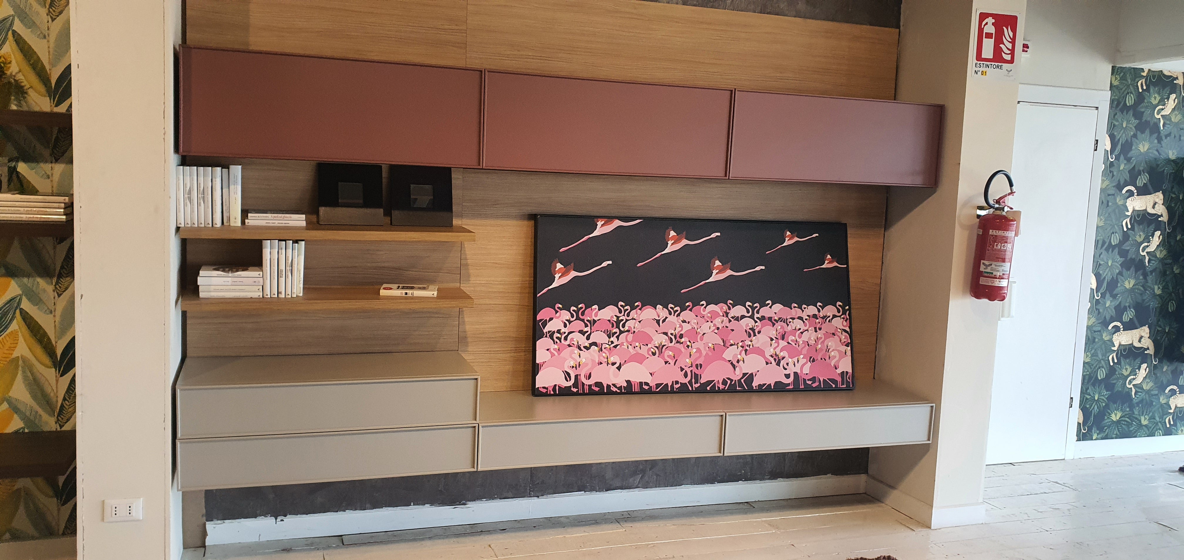 Mobile TV Dandy: Top porpora + Base beige + 2 Mensole legno SL - esposizione MM2