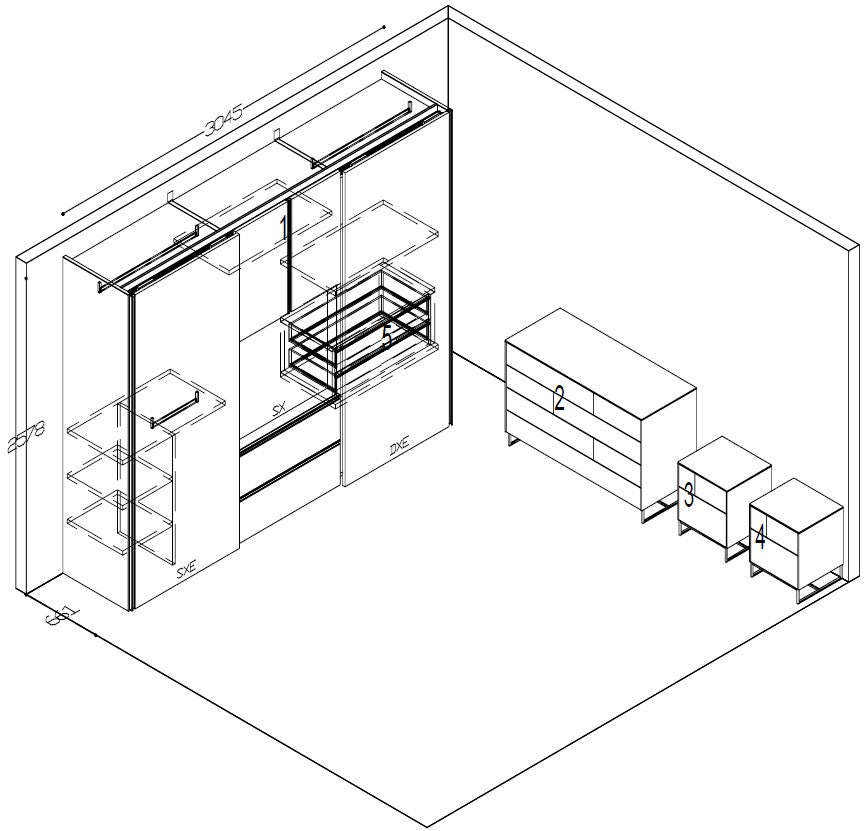 Armadio OR lineare coordinato con Comò + 2 Comodini - esposizione MM2