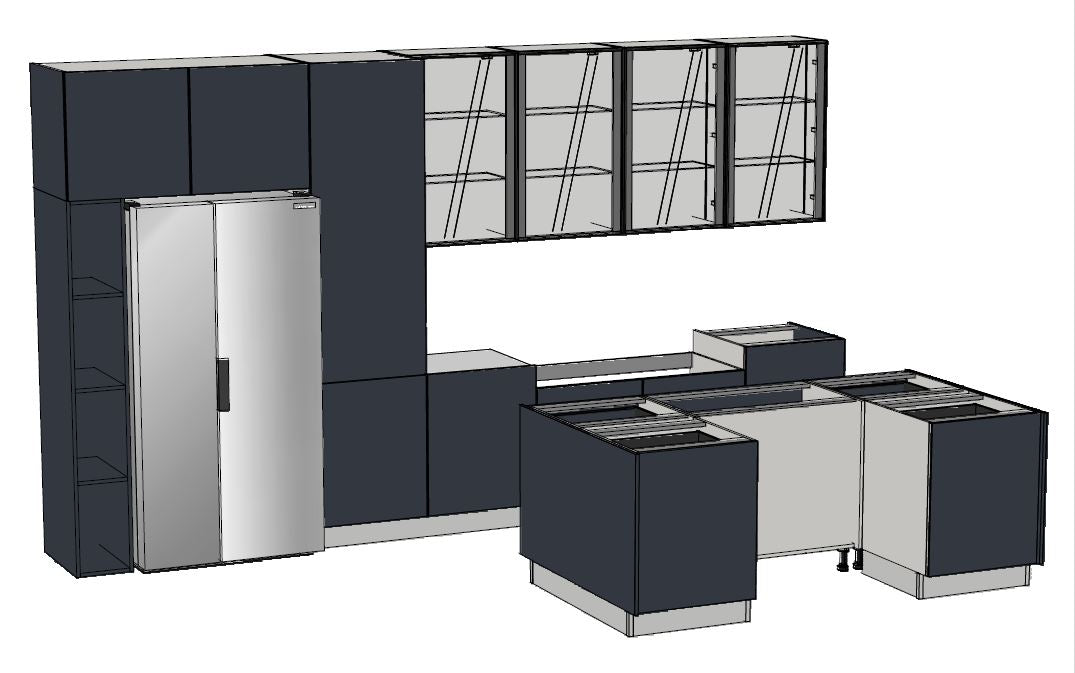 Cucina Time Blu notte + top marmo carrara - esposizione MM1