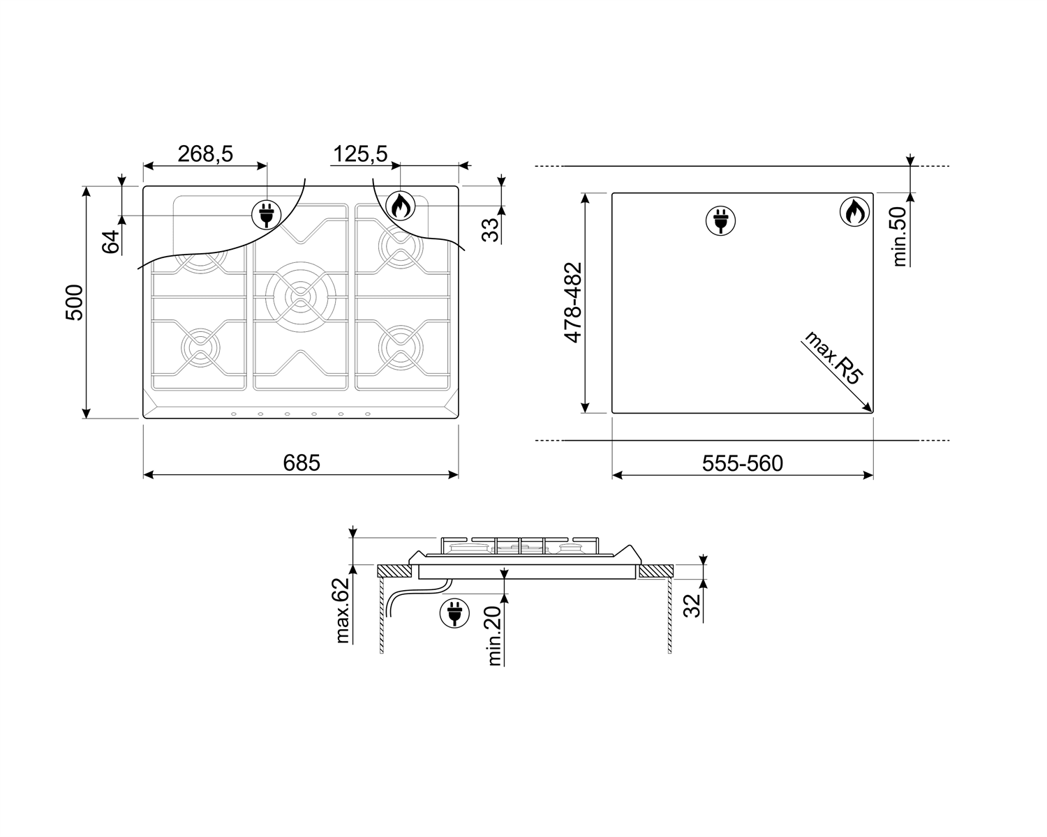 Piano cottura Victoria SMEG SR975 - Brand_Smeg, Tipologia_Piano cottura - Elettrodomestici da incasso - Smeg