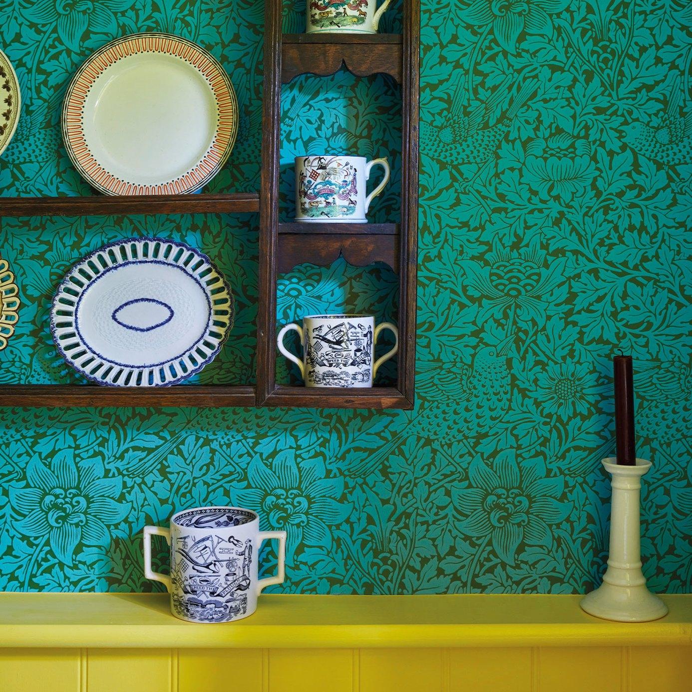 Carta da parati Morris Bird & Anemone - Brand_Morris, Fantasia_Natura - Carte da parati - Morris