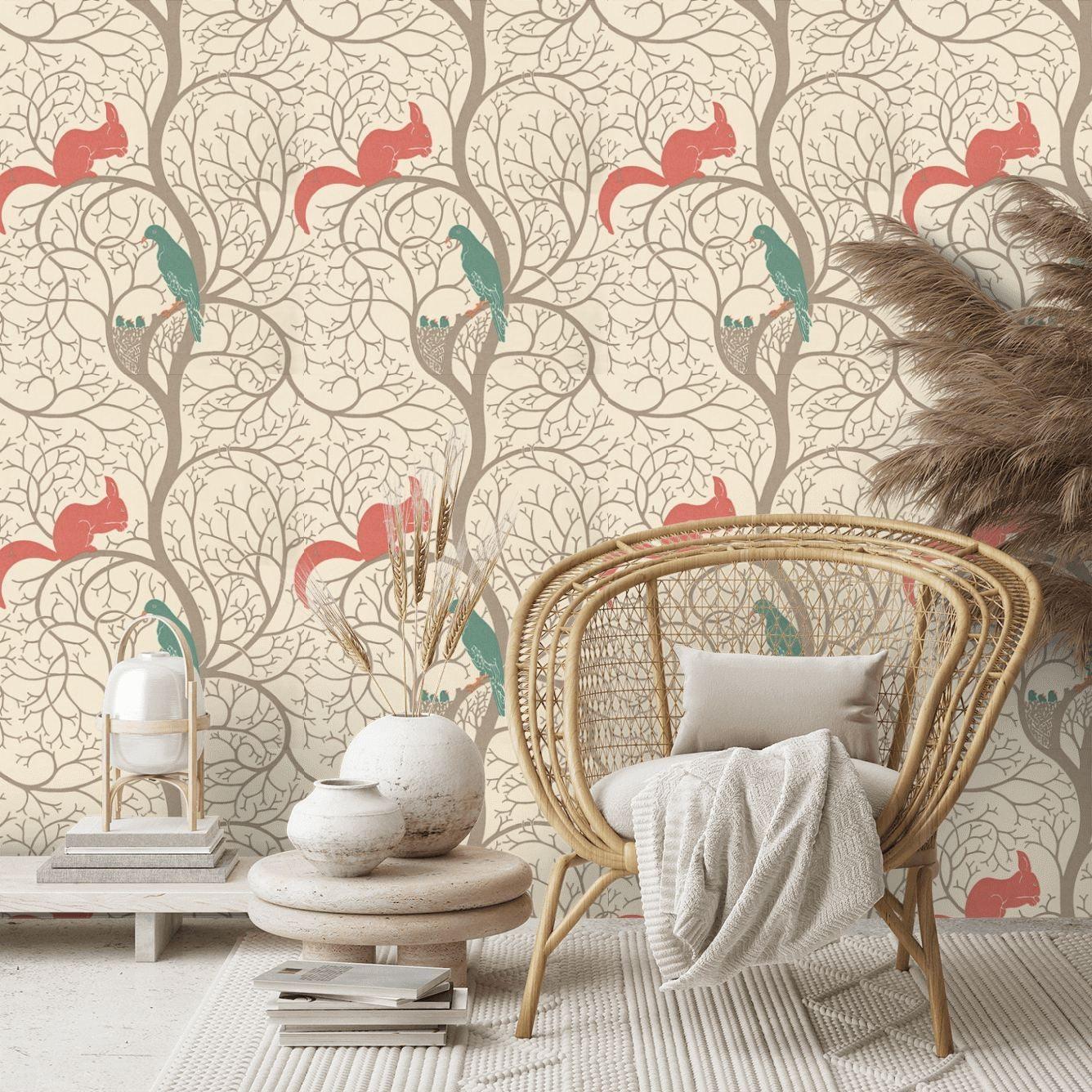 Carta da Parati Sanderson Squirrel & Dove - Brand_Sanderson, Fantasia_Fantasia - Carte da parati - Sanderson