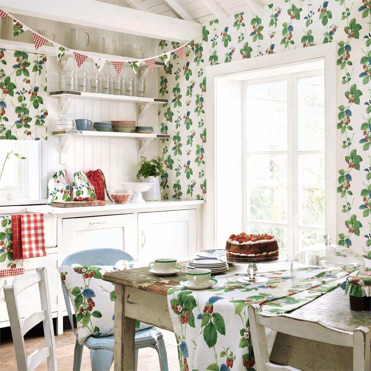 Carta da parati Sanderson Summer Strawberries - Brand_Sanderson, Fantasia_Natura - Carte da parati - Sanderson